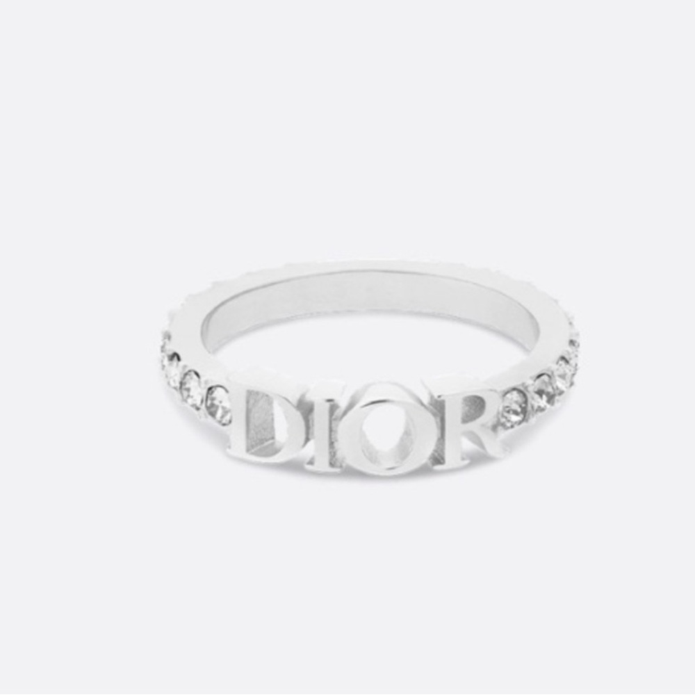Dior Silver Logo Ring with Crystals